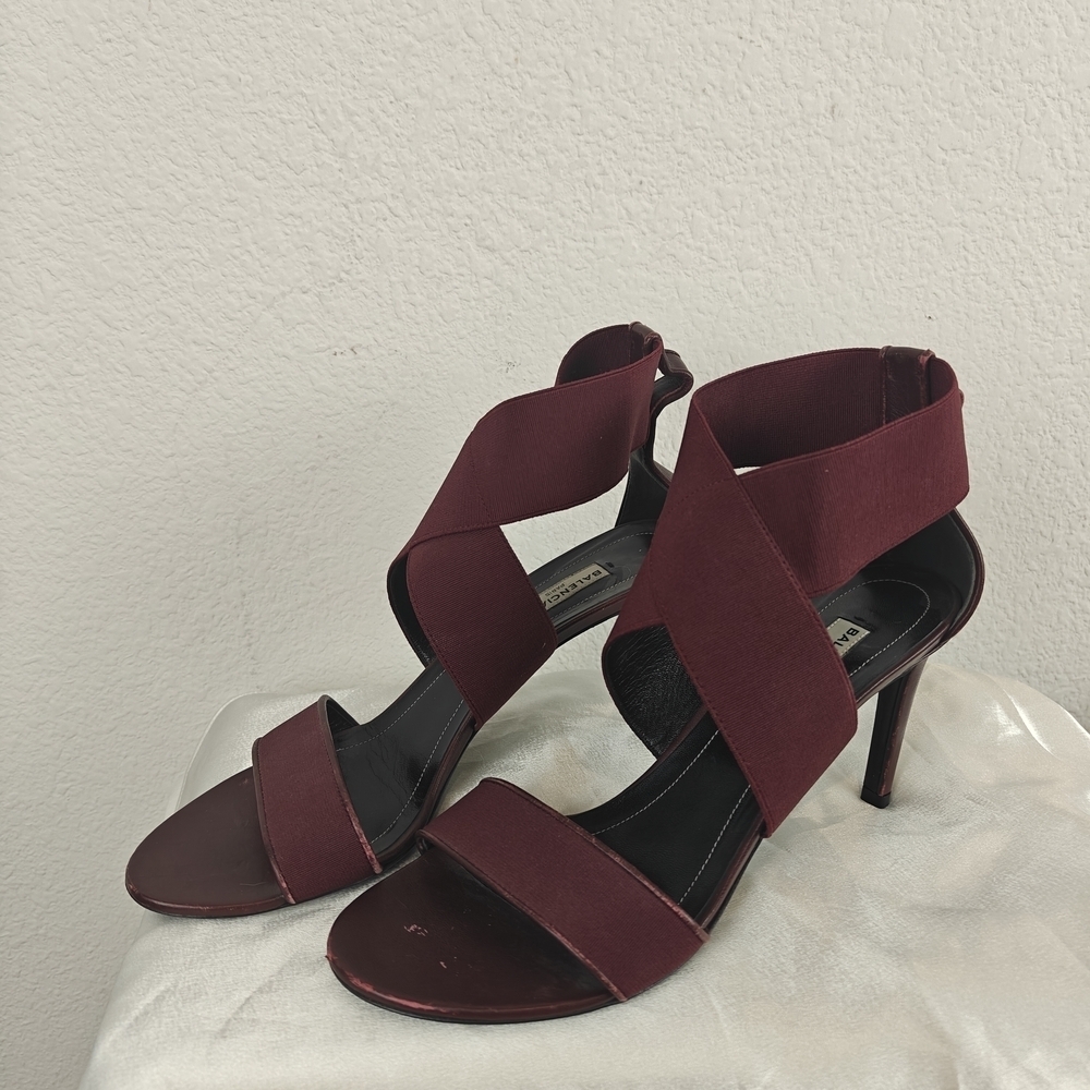 Balenciaga Elegant Burgundy Heeled Slingback Tess Sandals Size 9 Women's
